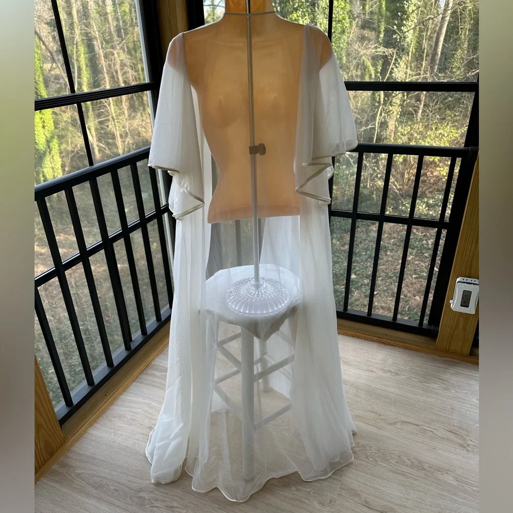 Vintage White Sheer Duster Lagenlook Feminine Layer With Cape Flutter Sleeves~ M - Picture 4 of 11